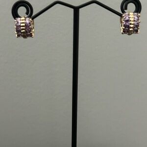 18K Gold Filled Purple CZ Huggie Earrings | Princess Cut AAA CZ |NWOT